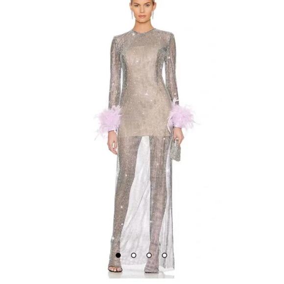 BRONX AND BANCO Long Sleeve Sparkly Embellished Webb Mesh Maxi Dress Size 2 - Picture 1 of 11